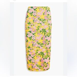 Carolina Herrera Yellow Pencil Skirt with Pink Floral Print